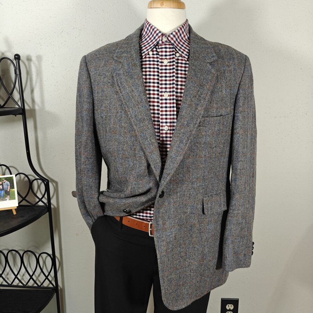Vtg Hardwick Men's Tweed Sport Coat Blazer Two Button Blue Plaid‎ Wool about 45R